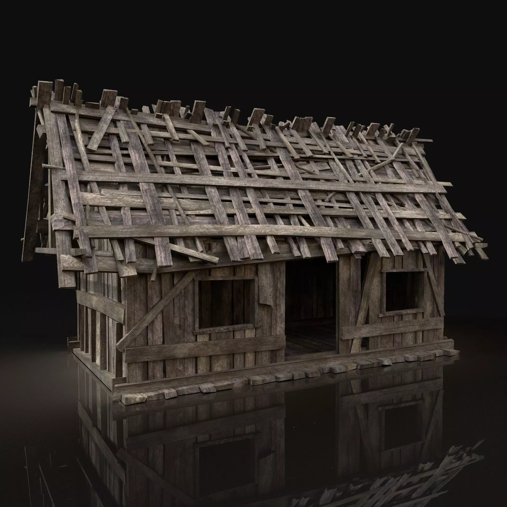 Next Gen AAA Simple Wooden Swamp Hut Low-poly 3D model