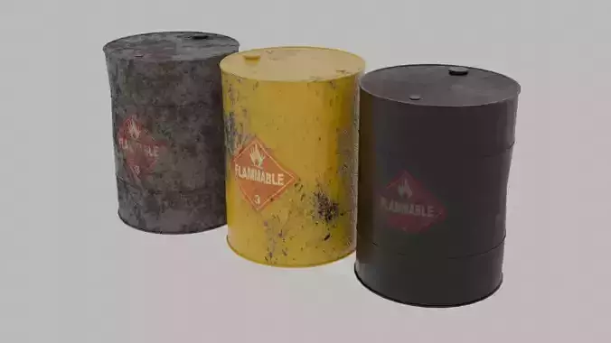 Used metal oil barrels