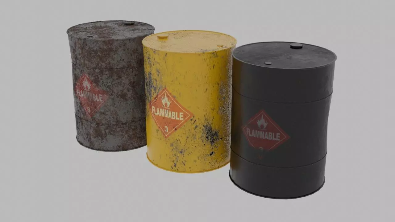 Used metal oil barrels Free low-poly 3D model