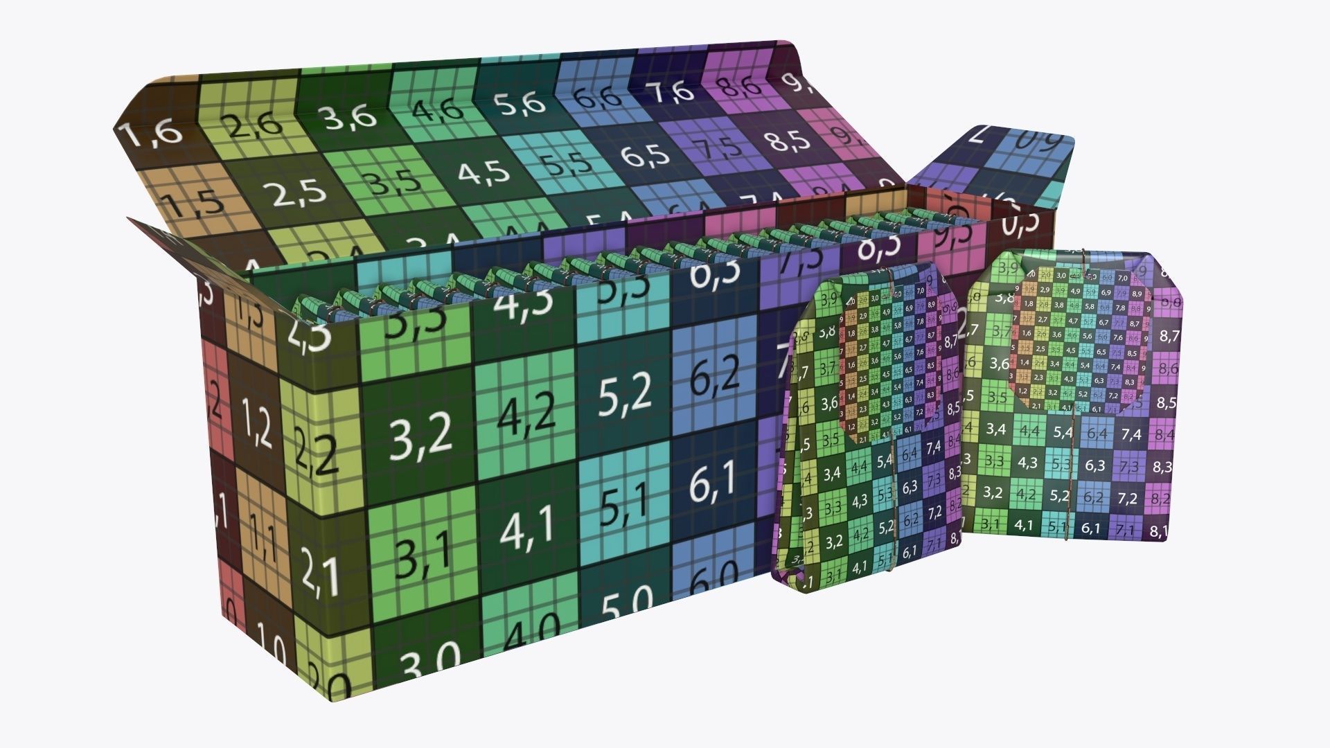 Opened paper tea box with tea bags 3D model_6