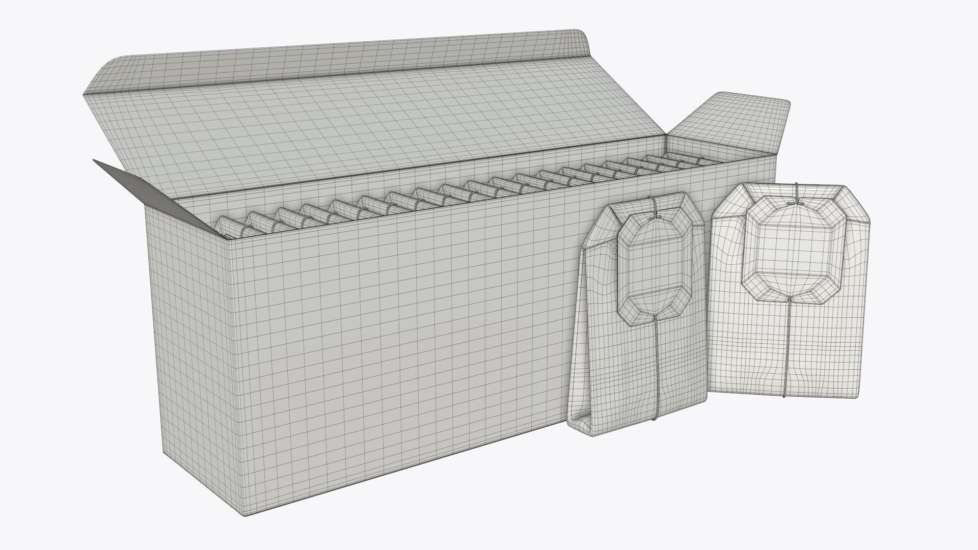 Opened paper tea box with tea bags 3D model_3