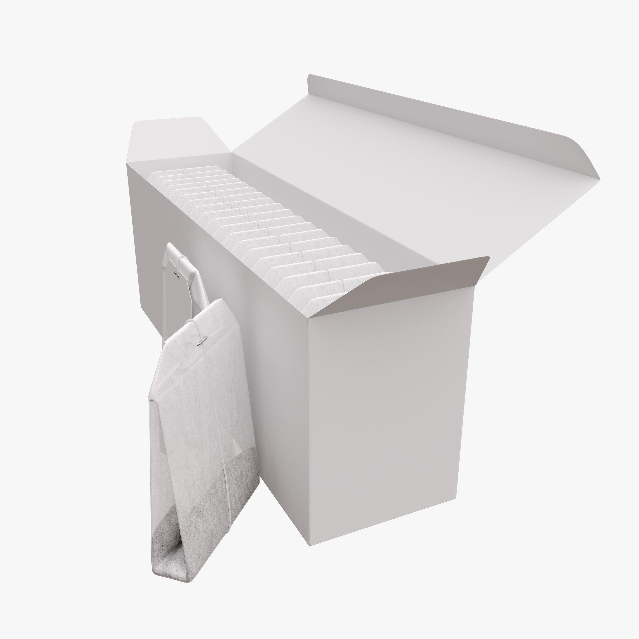 Opened paper tea box with tea bags 3D model_2