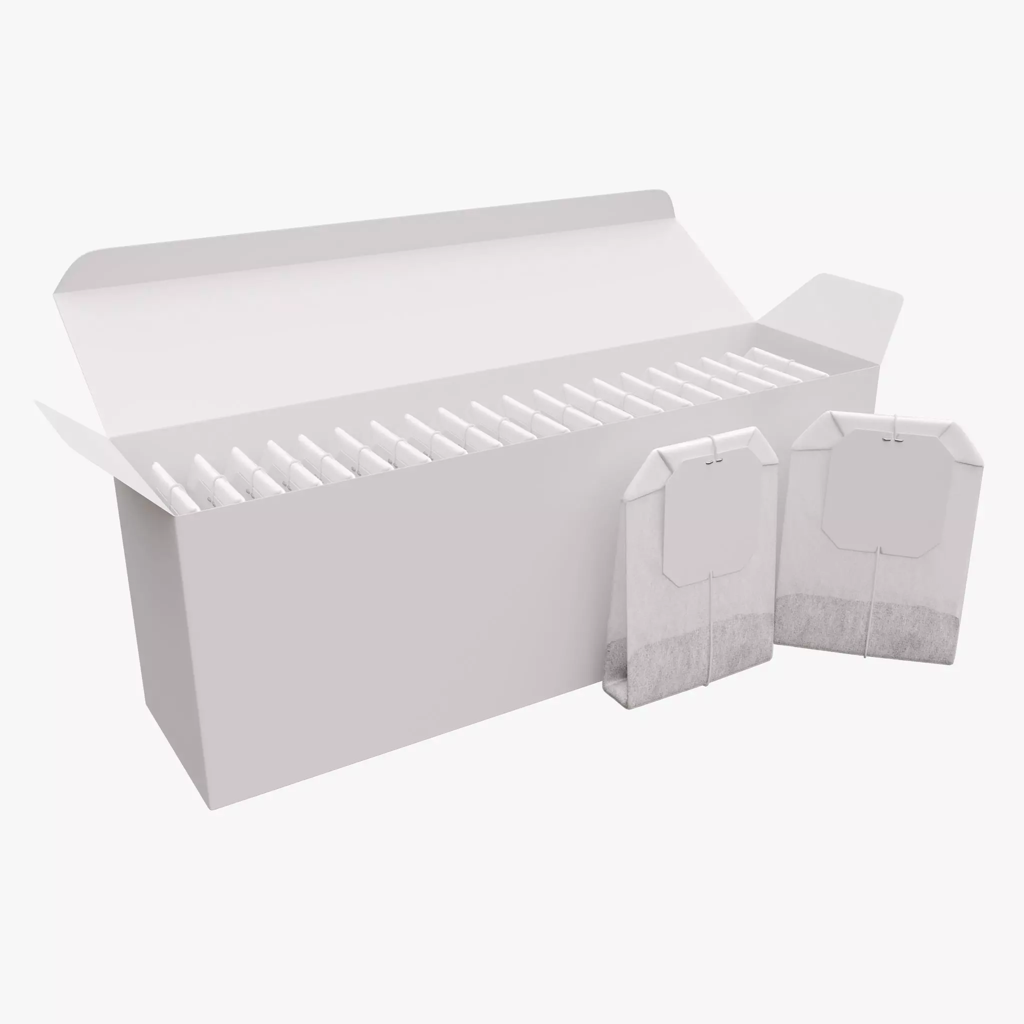Opened paper tea box with tea bags 3D model_0