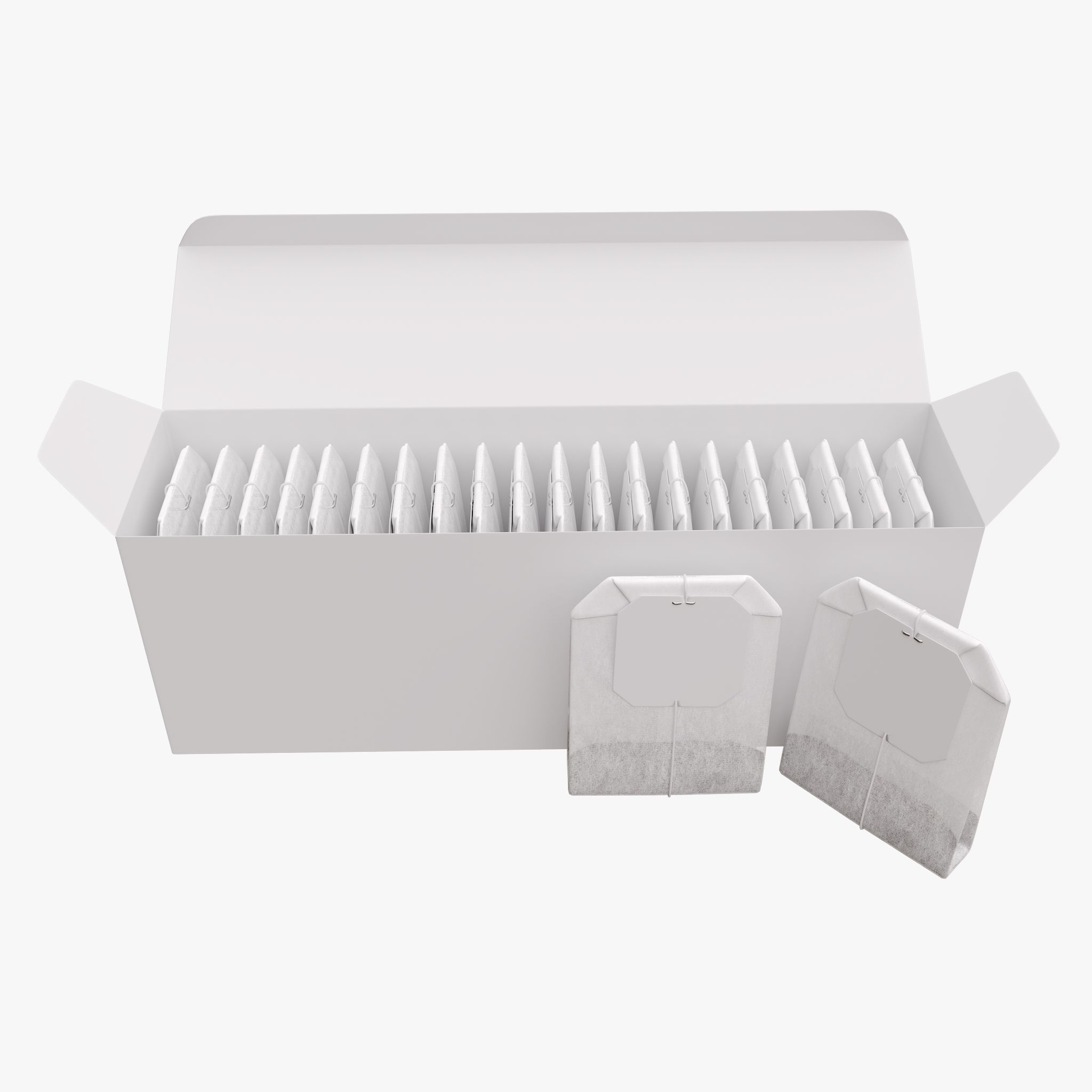 Opened paper tea box with tea bags 3D model_1