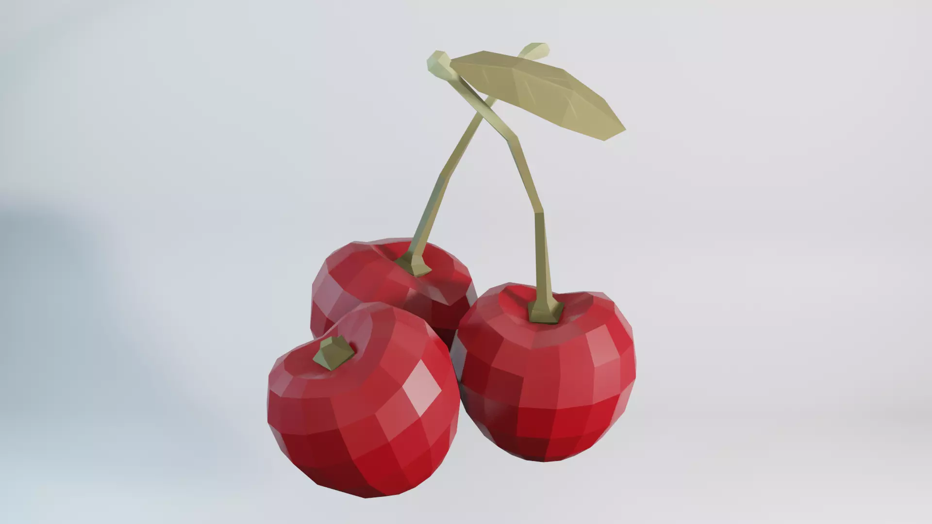 Cherry LowPoly three cherries on branch Low-poly 3D model