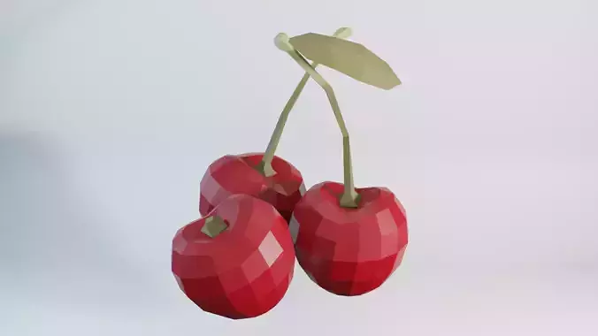 Cherry LowPoly three cherries on branch