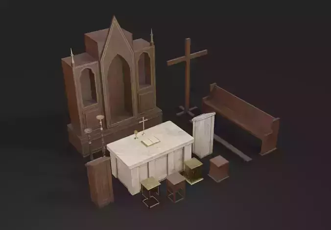 Old Church Props Low-poly 3D model