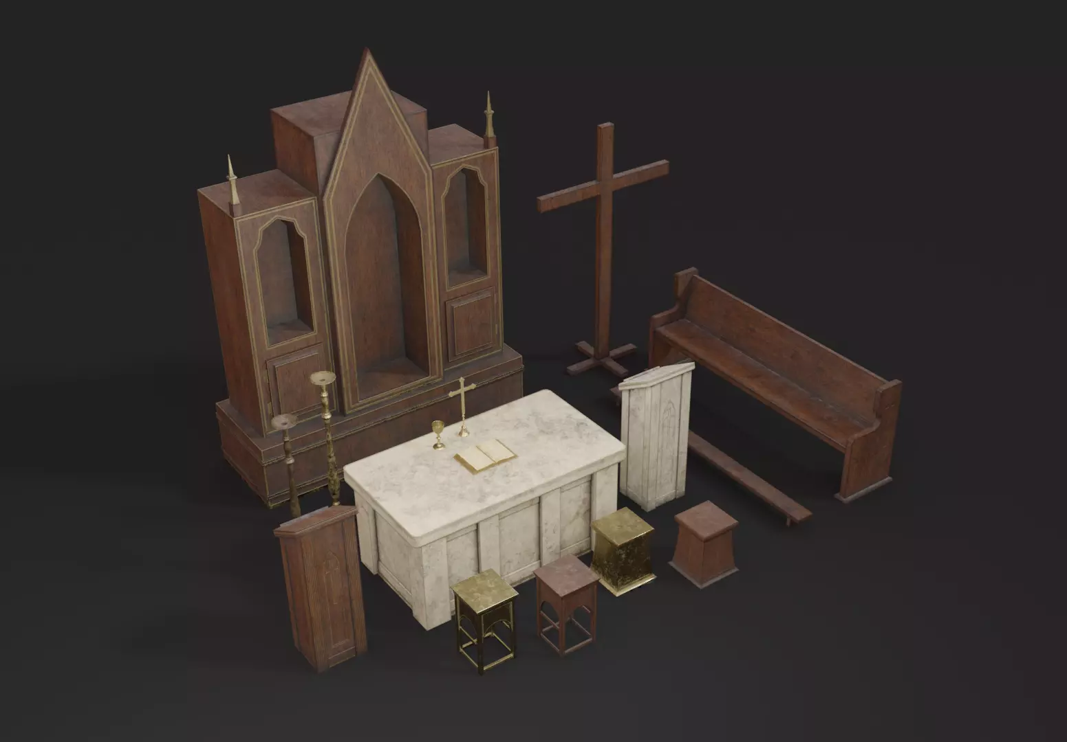 Old Church Props Low-poly 3D model_0