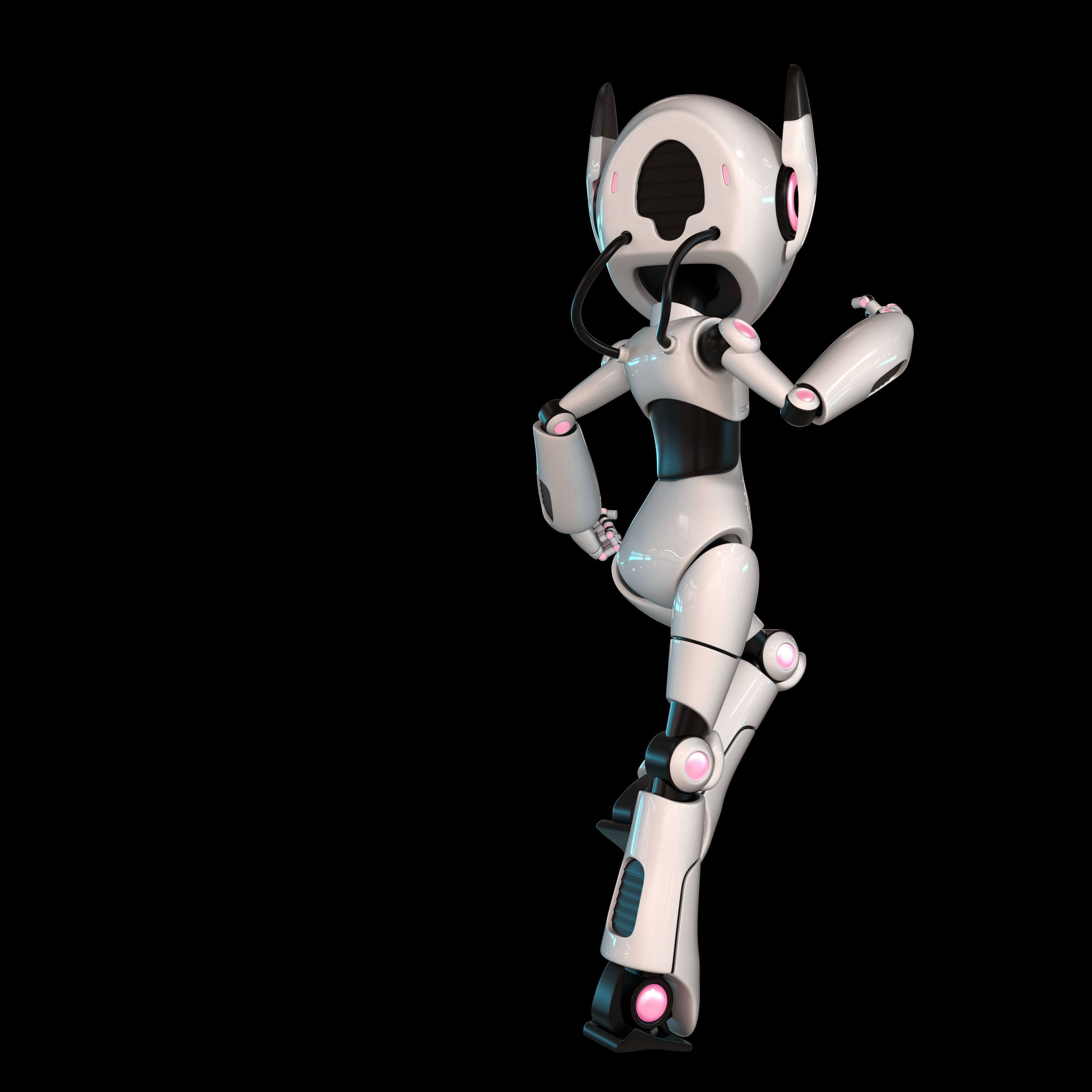 Female Robot Rigged 3D model Low-poly 3D model_2