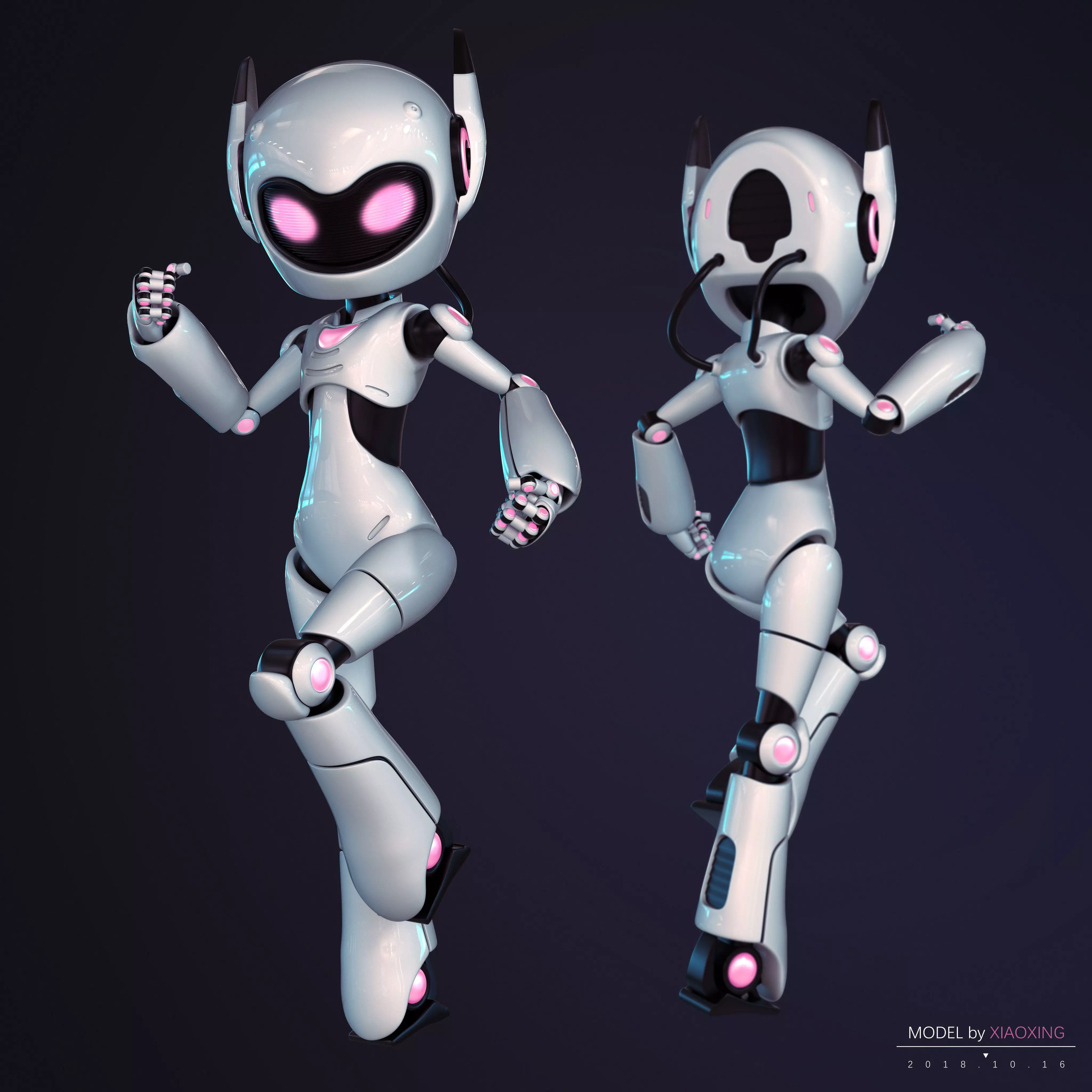 Female Robot Rigged 3D model Low-poly 3D model_0