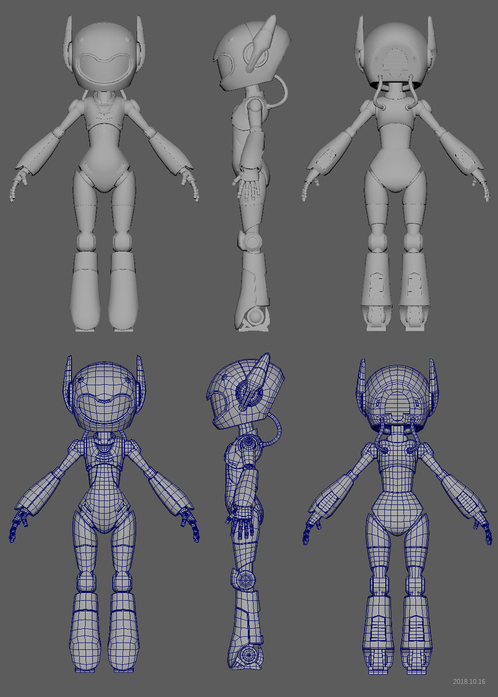 Female Robot Rigged 3D model Low-poly 3D model_3
