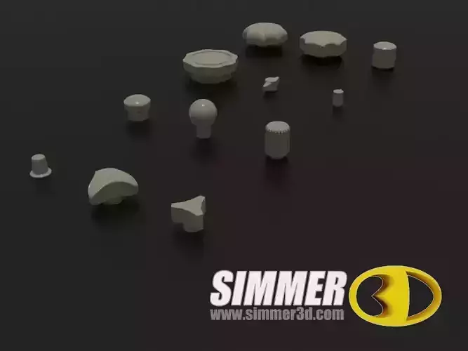 Collection of 12 Knobs Low-poly 3D model