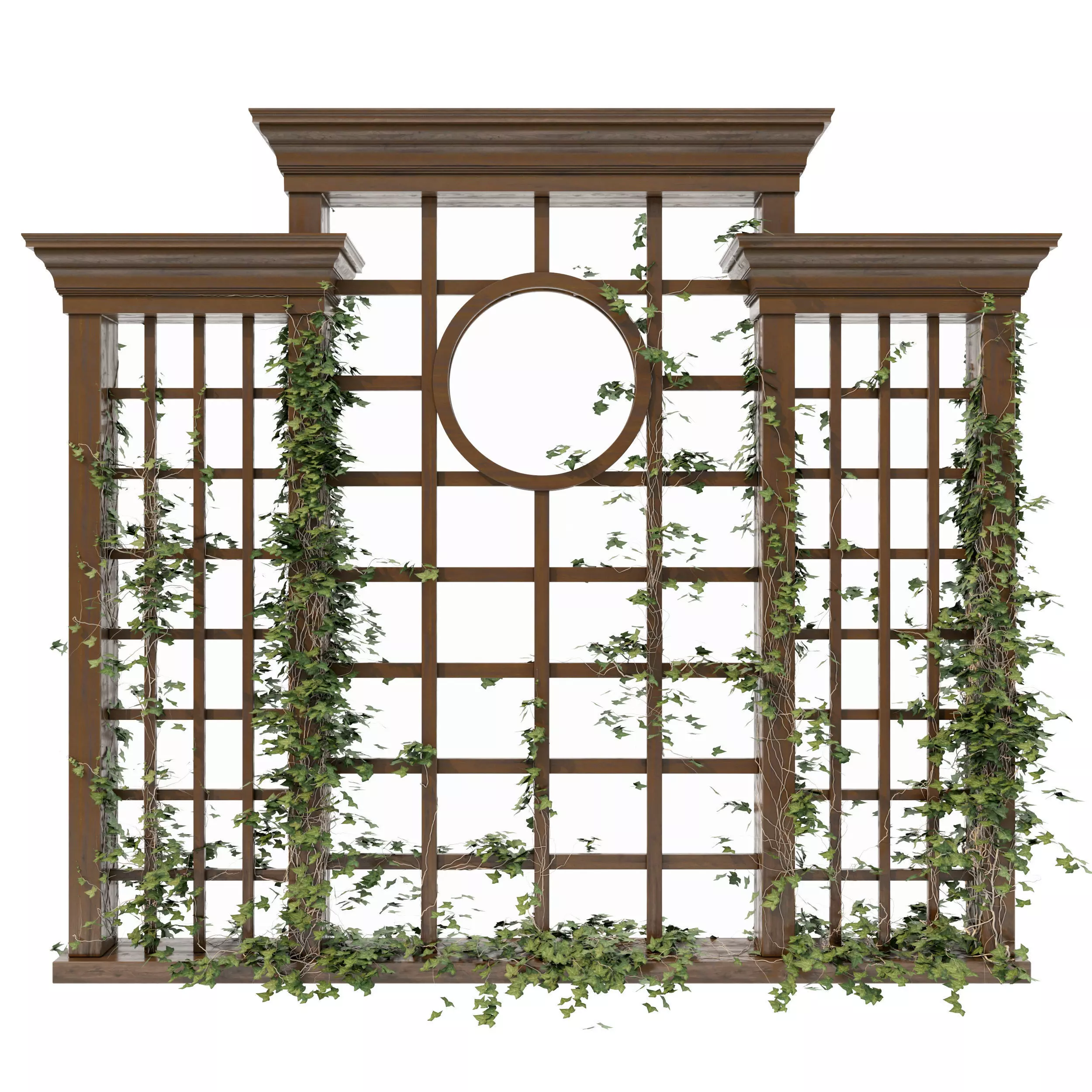 Decor wooden window with ivy growing 3D model