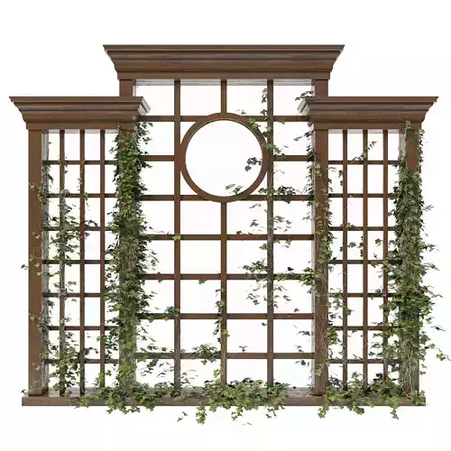 Decor wooden window with ivy growing