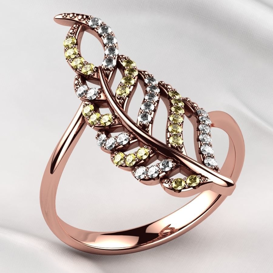 Feather Gold Ring 3D print model_5