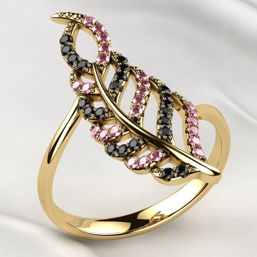 Feather Gold Ring 3D print model_3