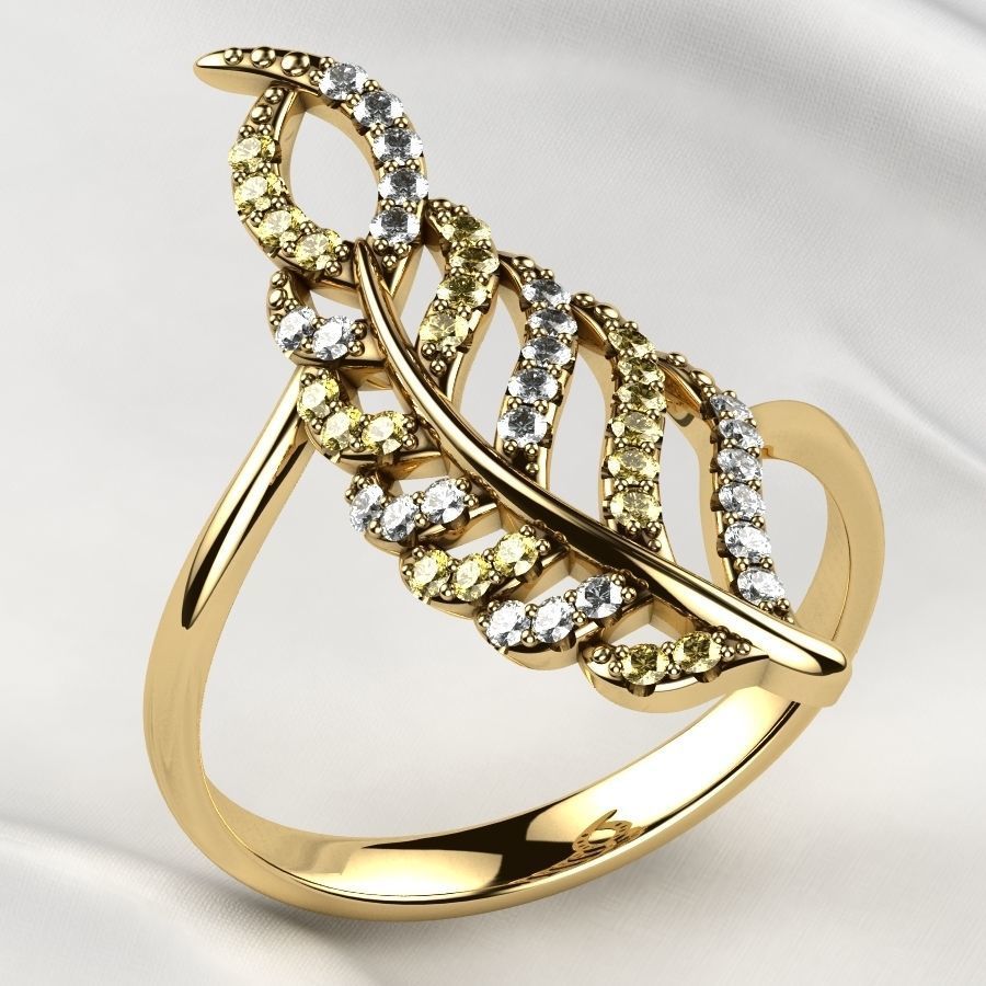 Feather Gold Ring 3D print model_1