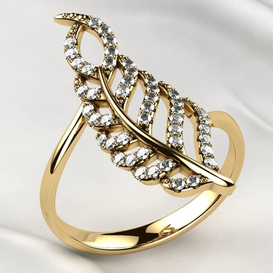 Feather Gold Ring 3D print model_4