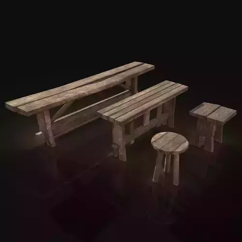 Next Gen AAA Village Benches and Stools Pack Low-poly 3D model