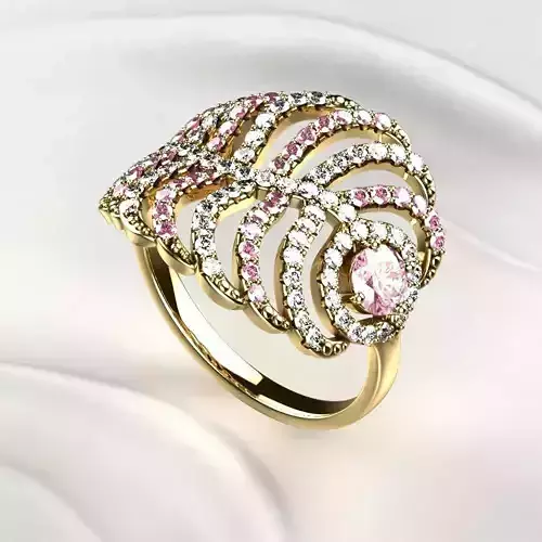 Beautiful Wide Feather Golden Ring