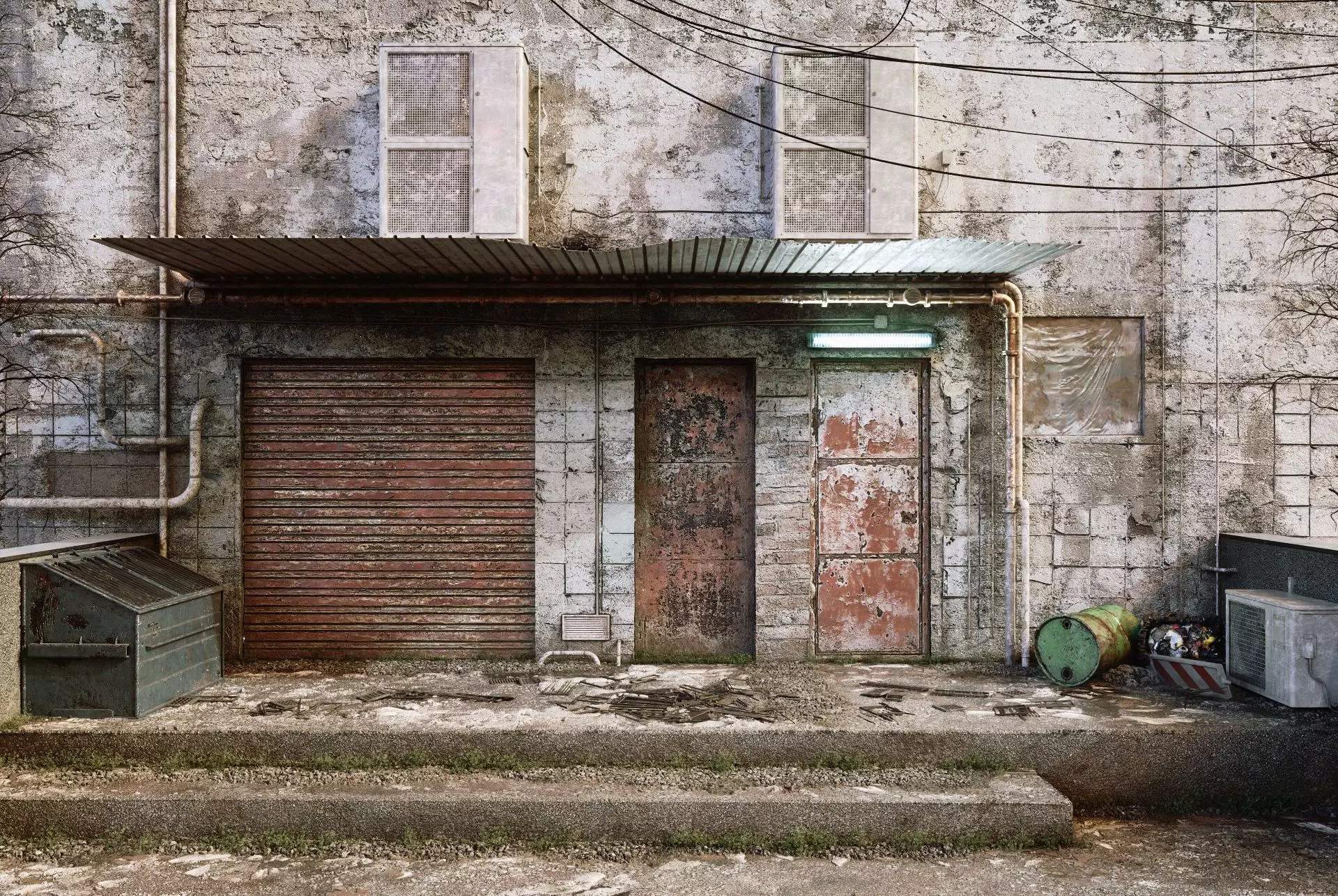 Hong Kong alley Low-poly 3D model_0