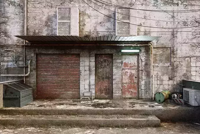 Hong Kong alley Low-poly 3D model