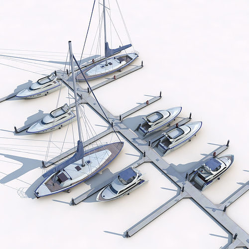 Piers and yachts model Low-poly 3D model