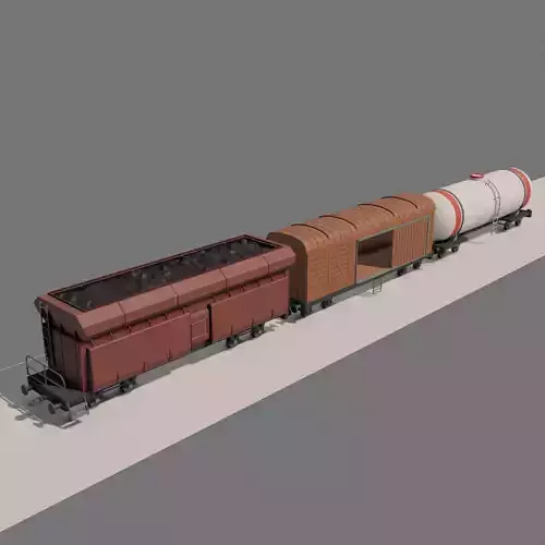 Low Poly Vagons train with two tanks Low-poly 3D model