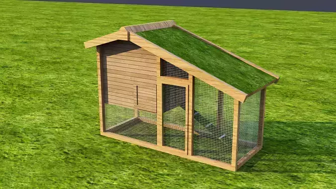 coop 3d model chicken with grass on roof