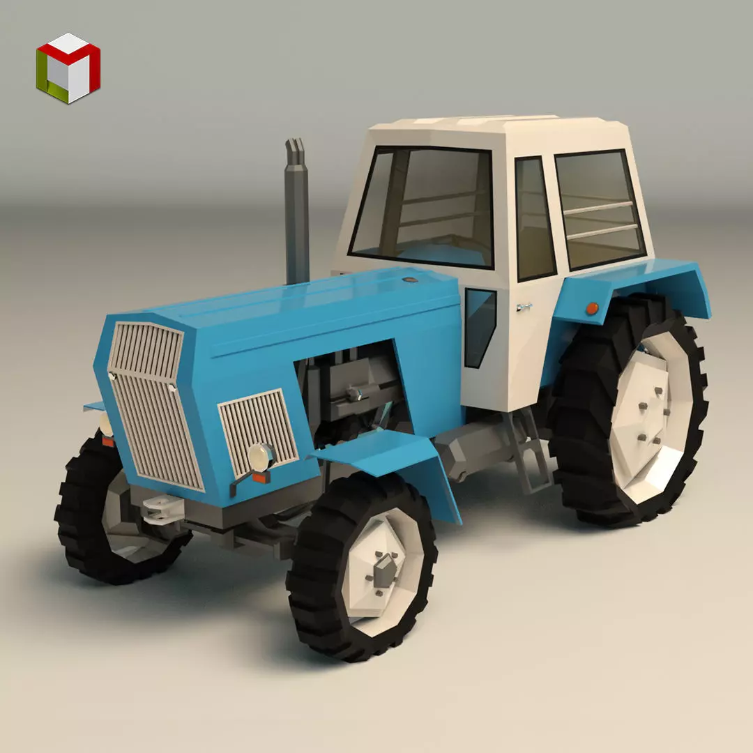 Low Poly Tractor 02 Low-poly 3D model_0