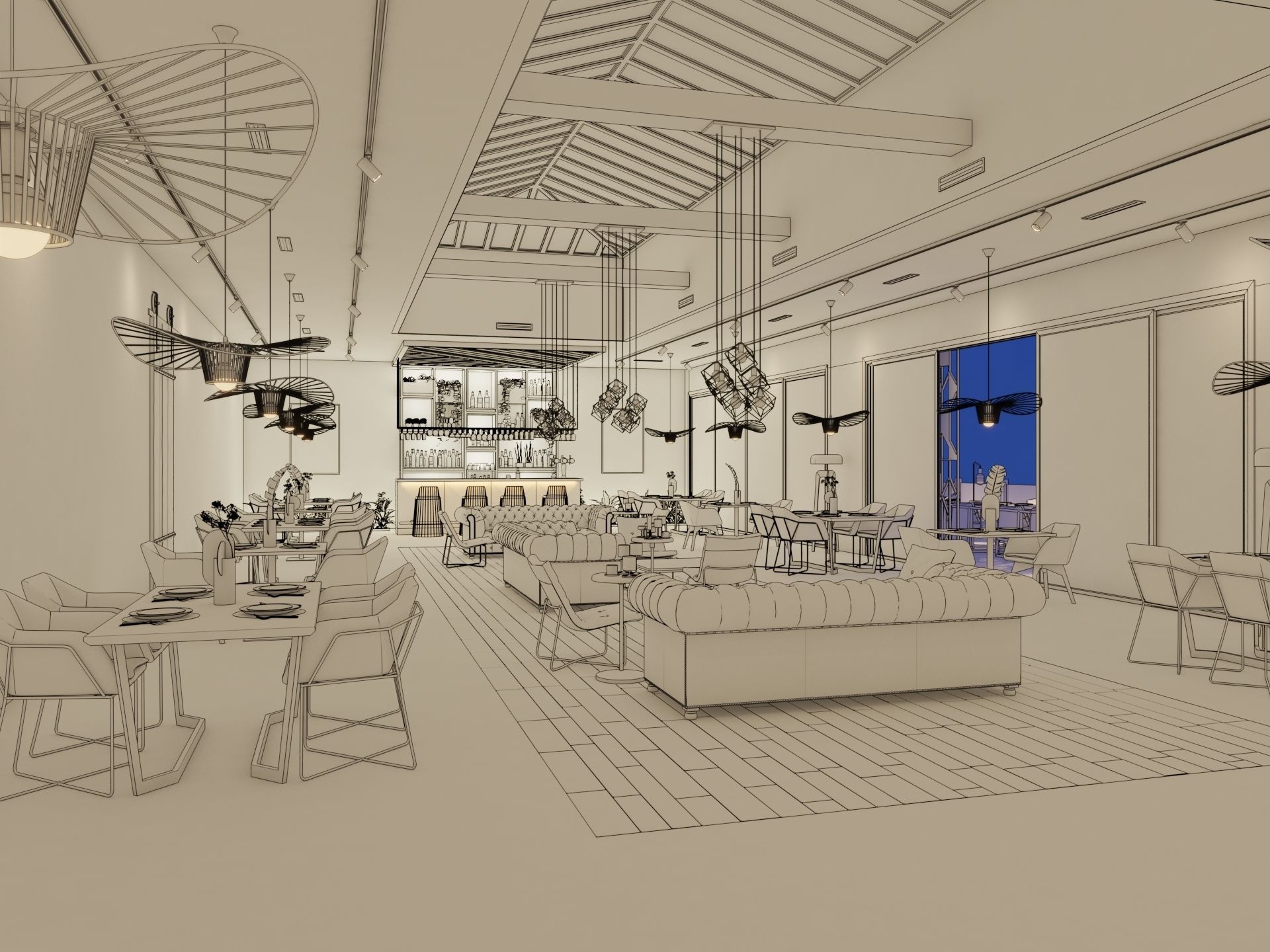 cafe restaurant full complete 3D model_11