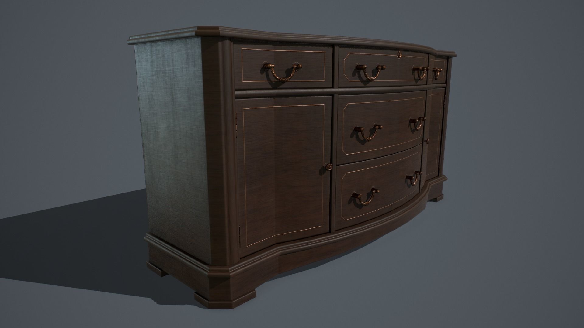 Old sideboard PBR Low-poly 3D model_1