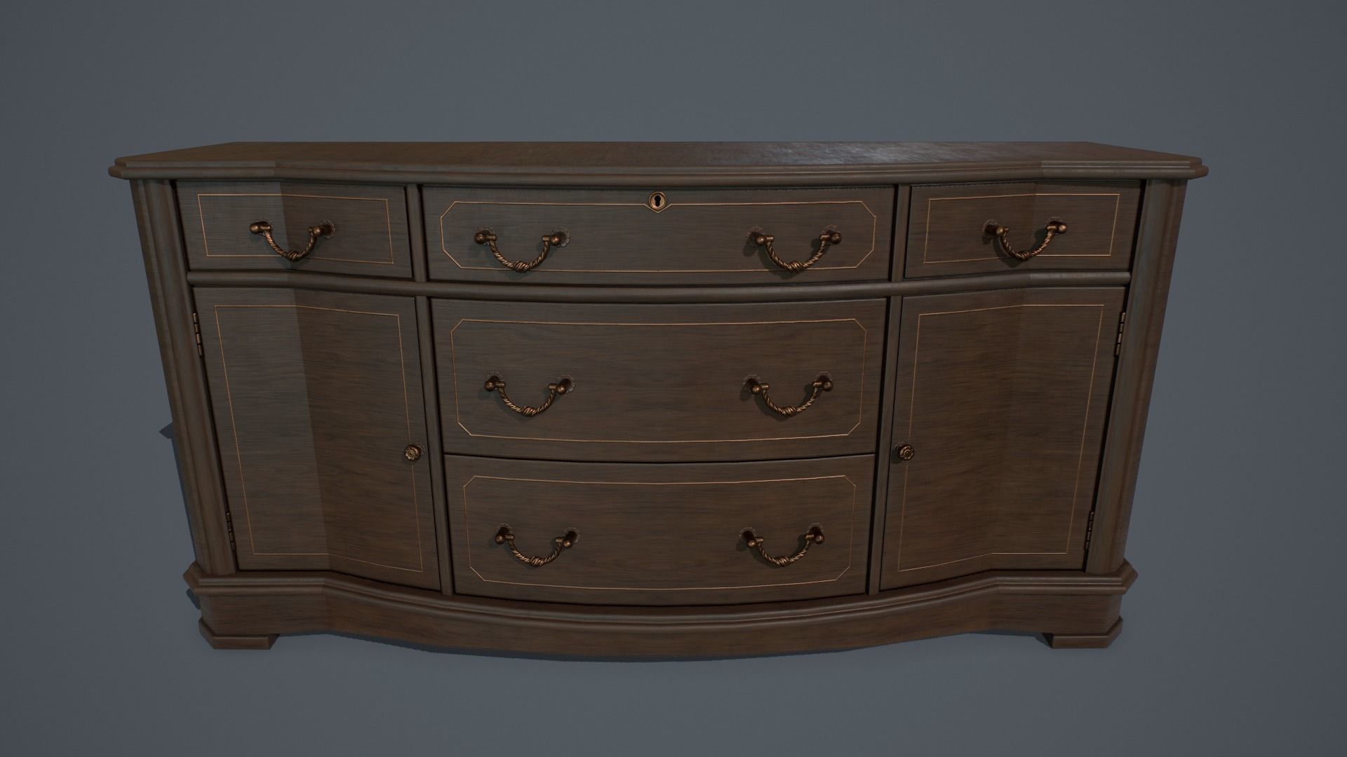 Old sideboard PBR Low-poly 3D model_0