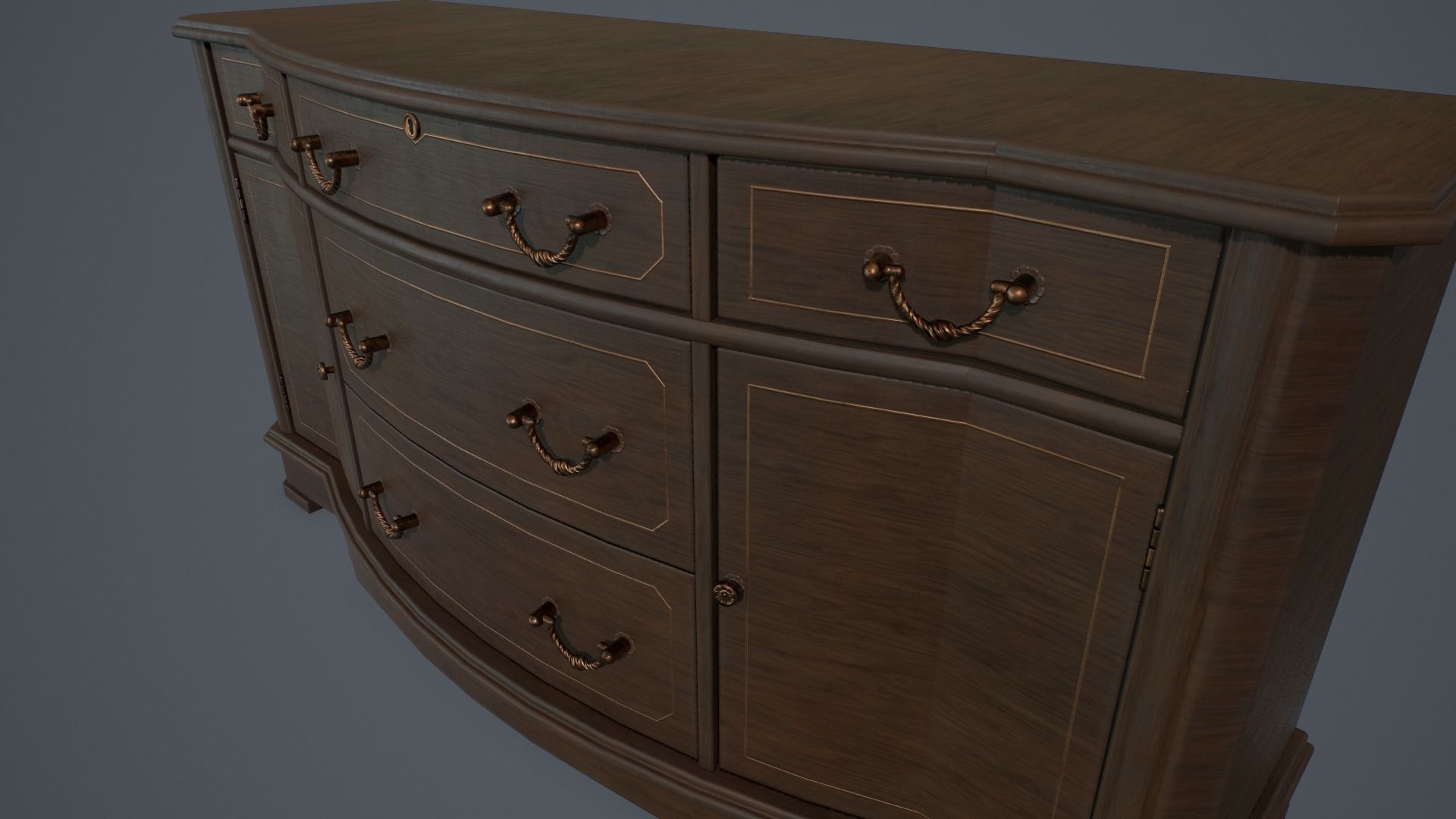 Old sideboard PBR Low-poly 3D model_3