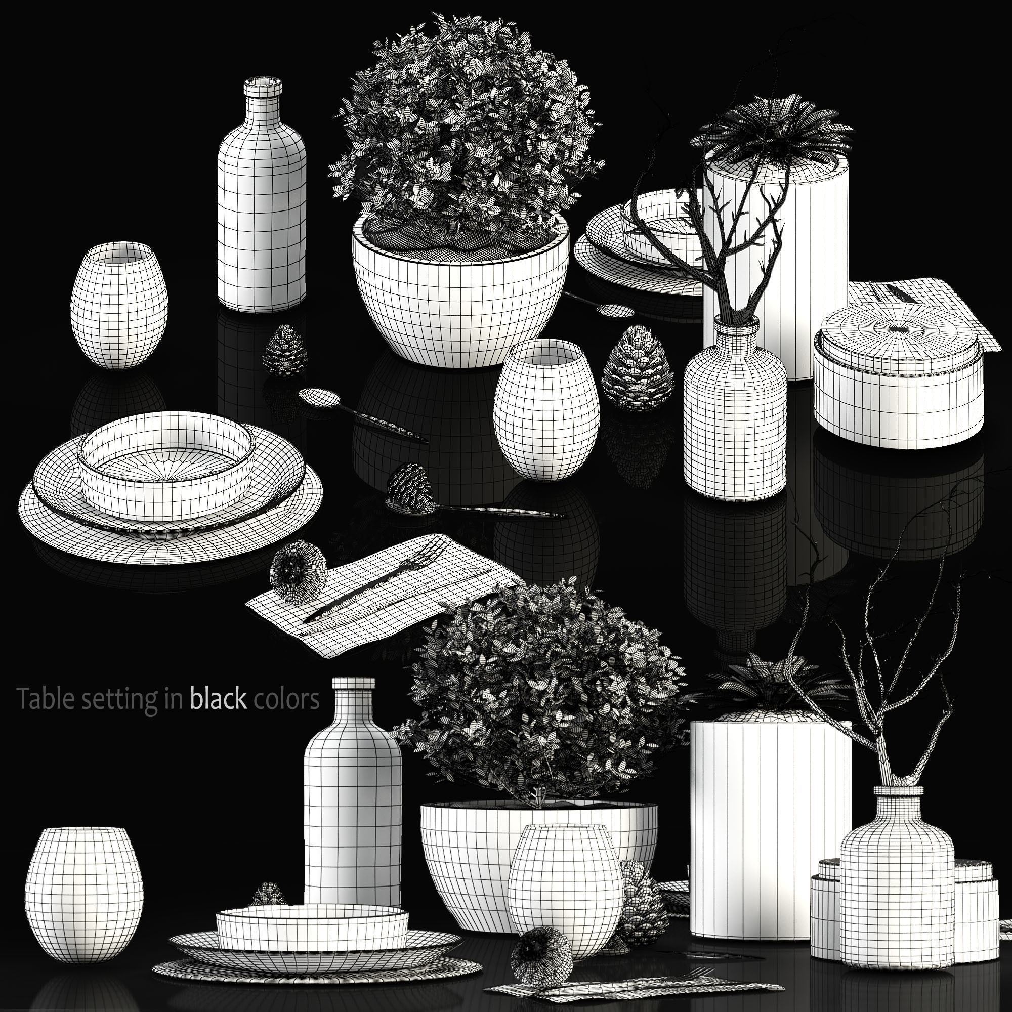 Table Setting in black colors 3D model_2