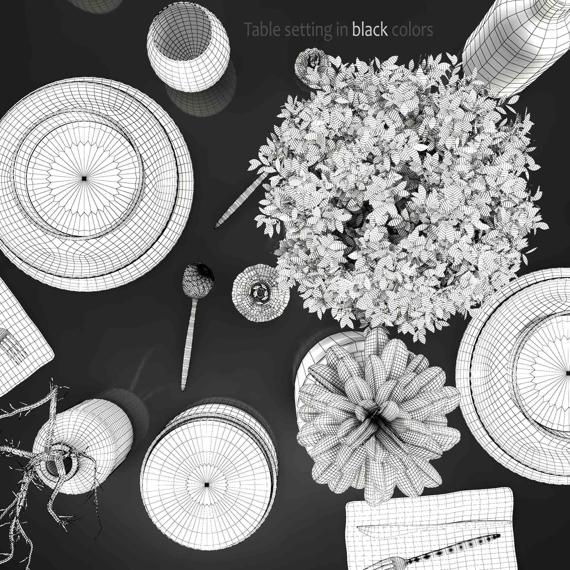 Table Setting in black colors 3D model_3