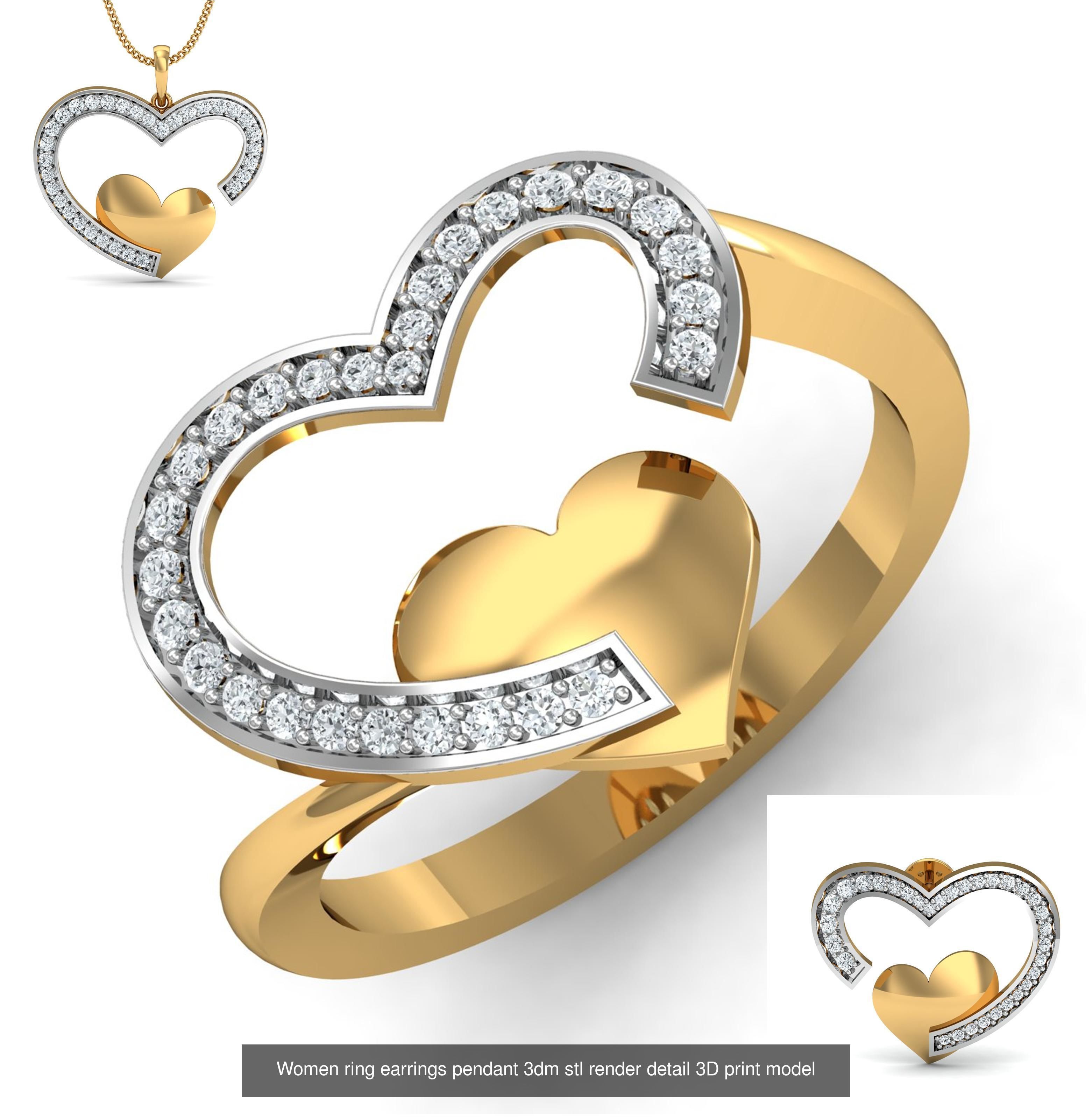 109 Love valentine ring earrings pendant 3dm render details 3D Model Collection_53