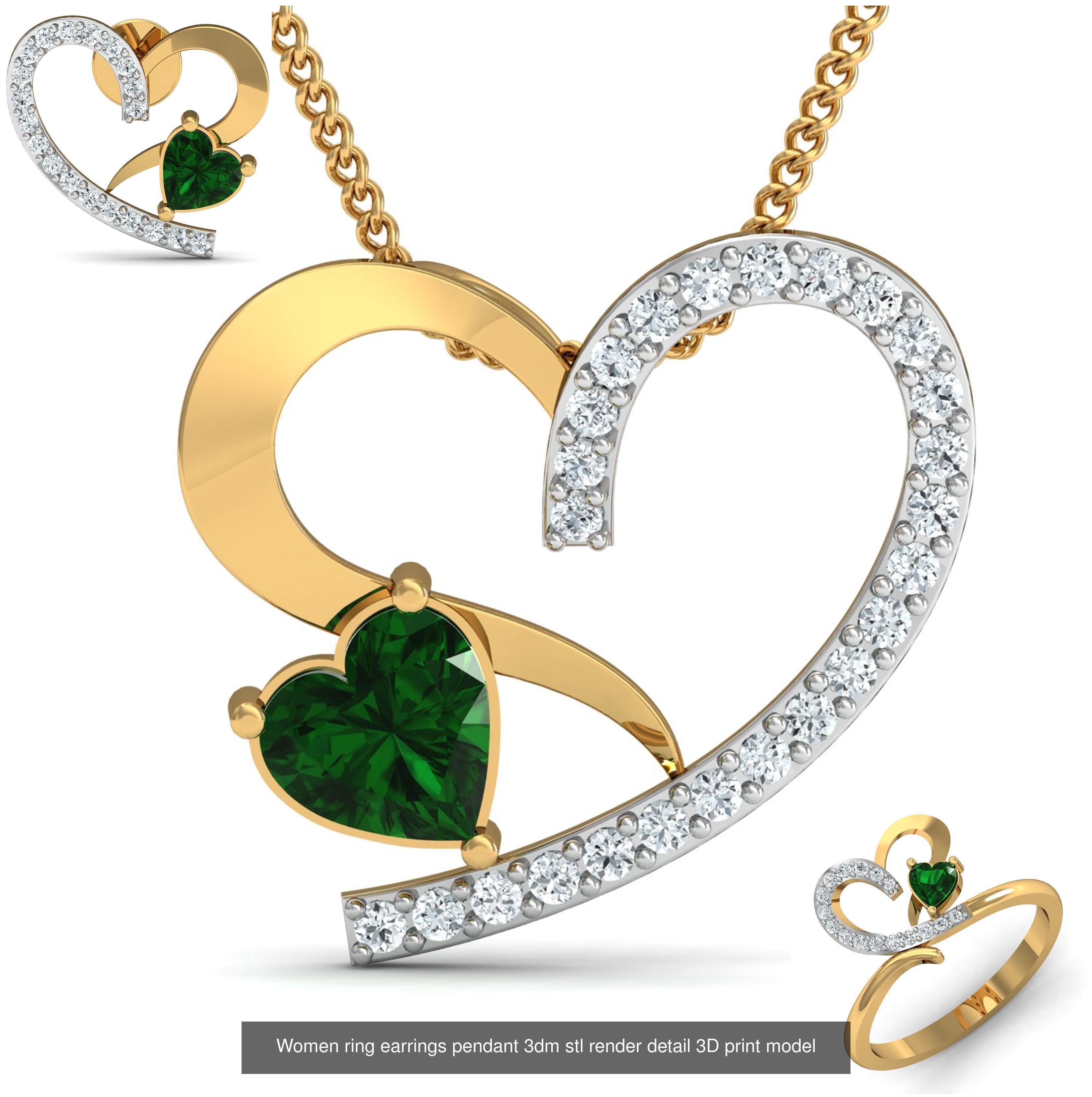 109 Love valentine ring earrings pendant 3dm render details 3D Model Collection_45