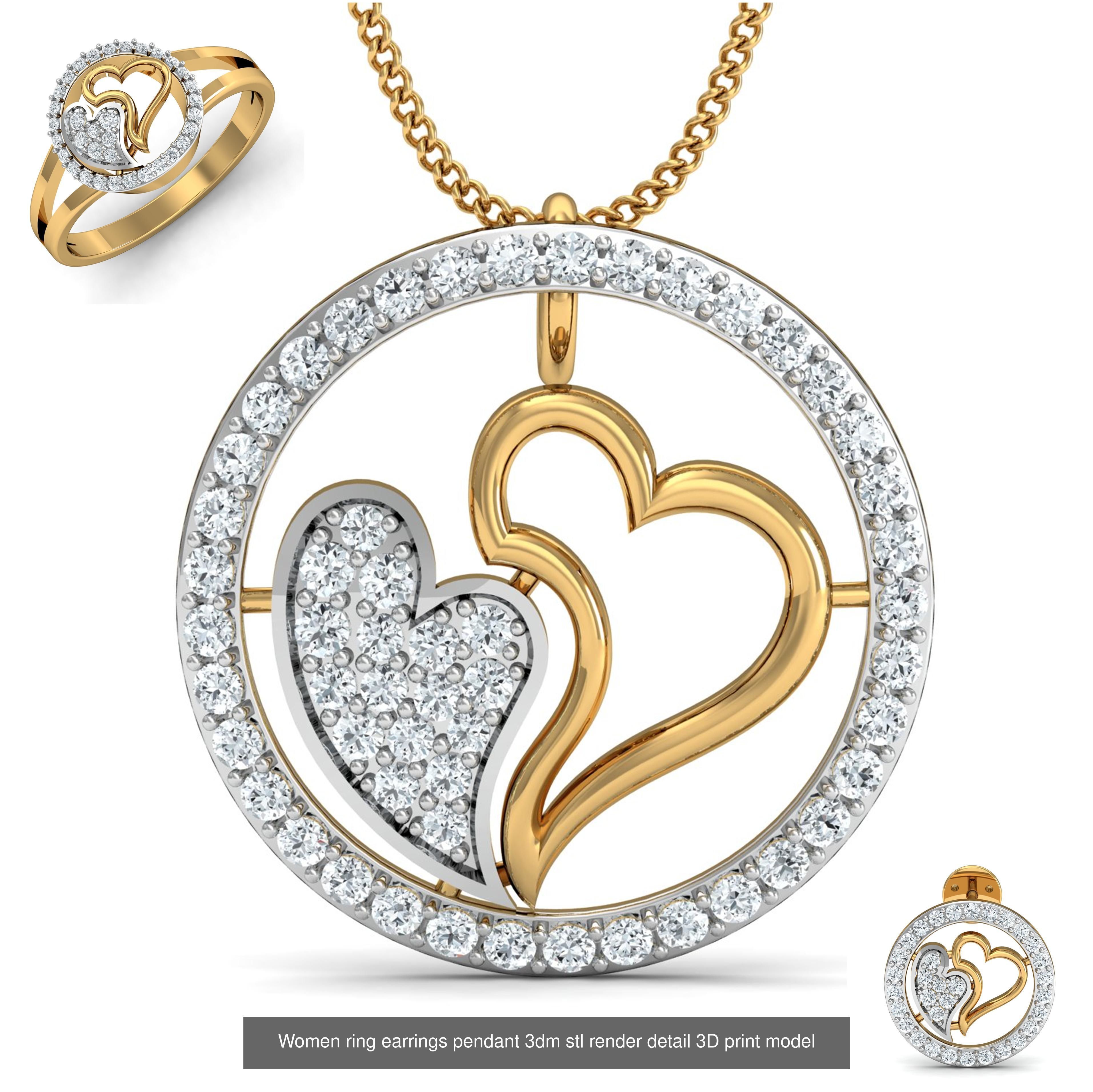 109 Love valentine ring earrings pendant 3dm render details 3D Model Collection_50