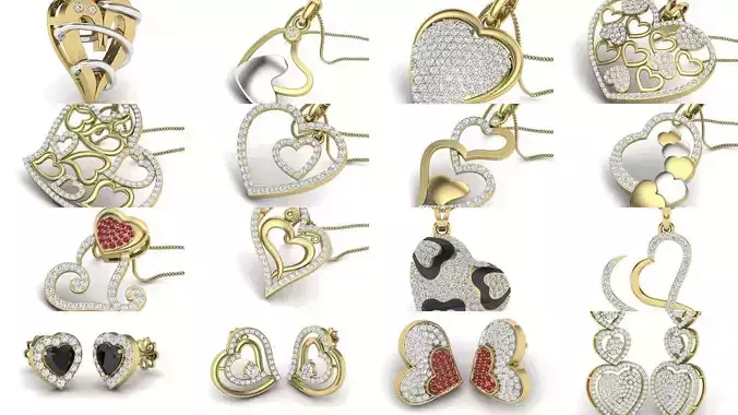 109 Love valentine ring earrings pendant 3dm render details 3D Model Collection