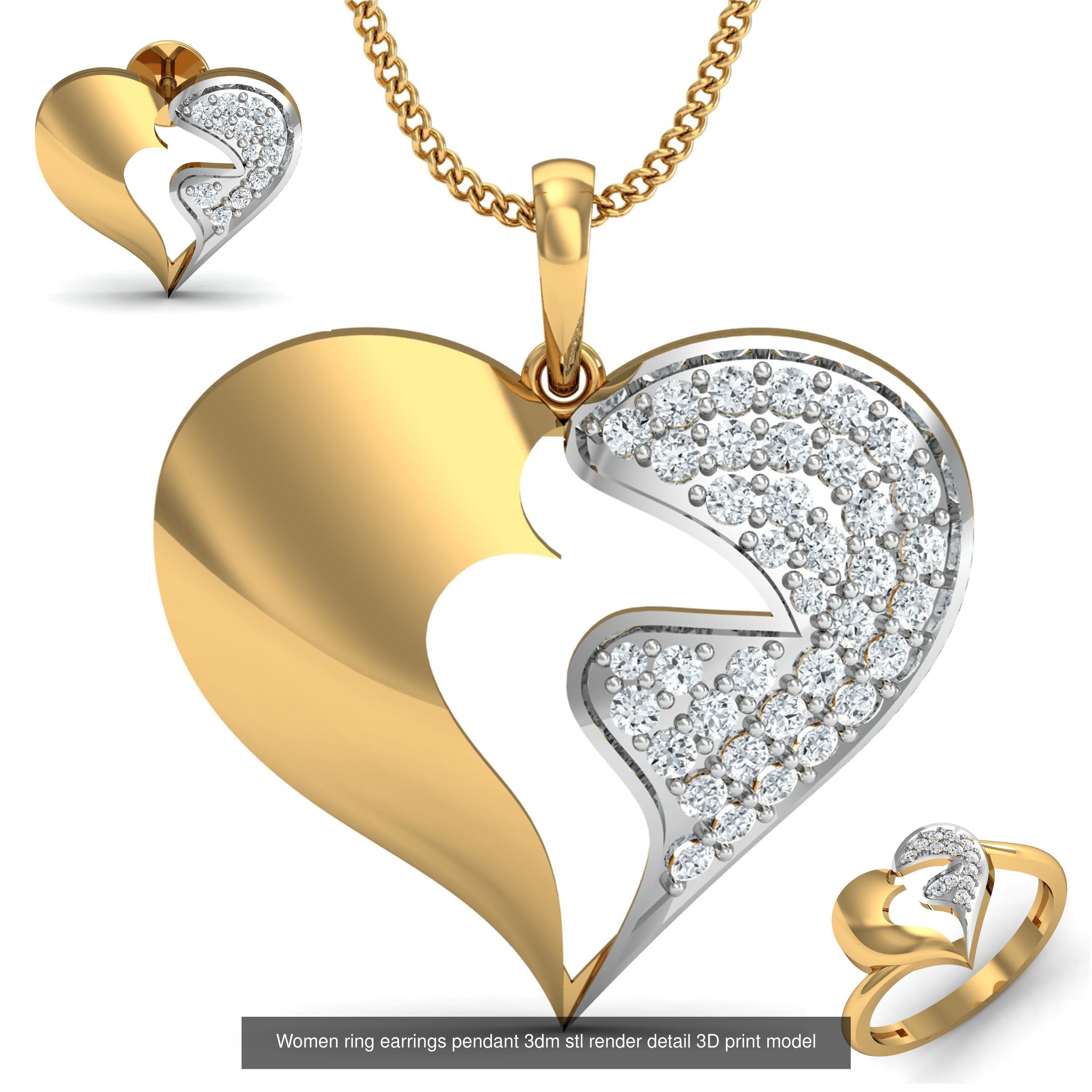 109 Love valentine ring earrings pendant 3dm render details 3D Model Collection_52