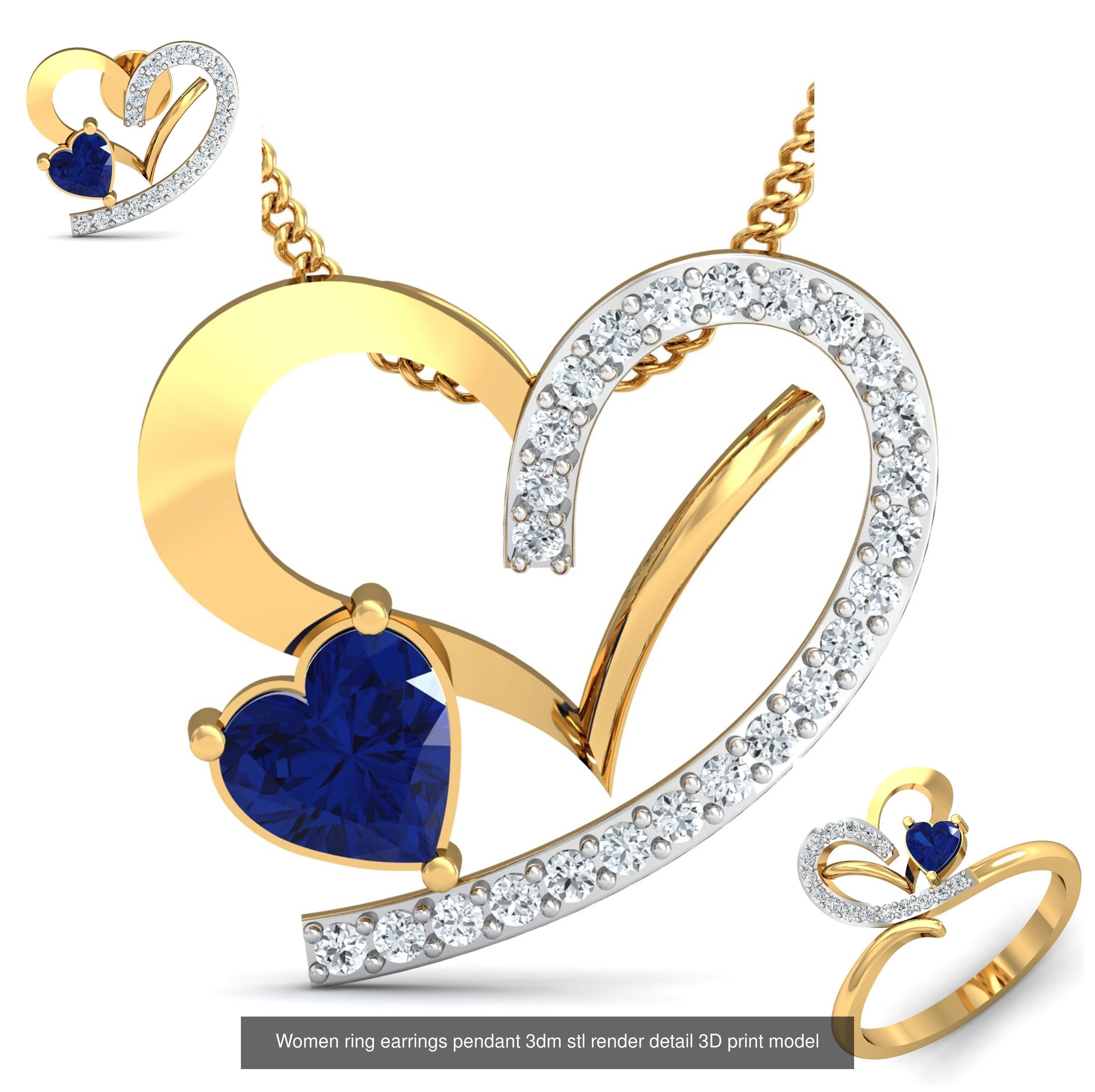 109 Love valentine ring earrings pendant 3dm render details 3D Model Collection_57