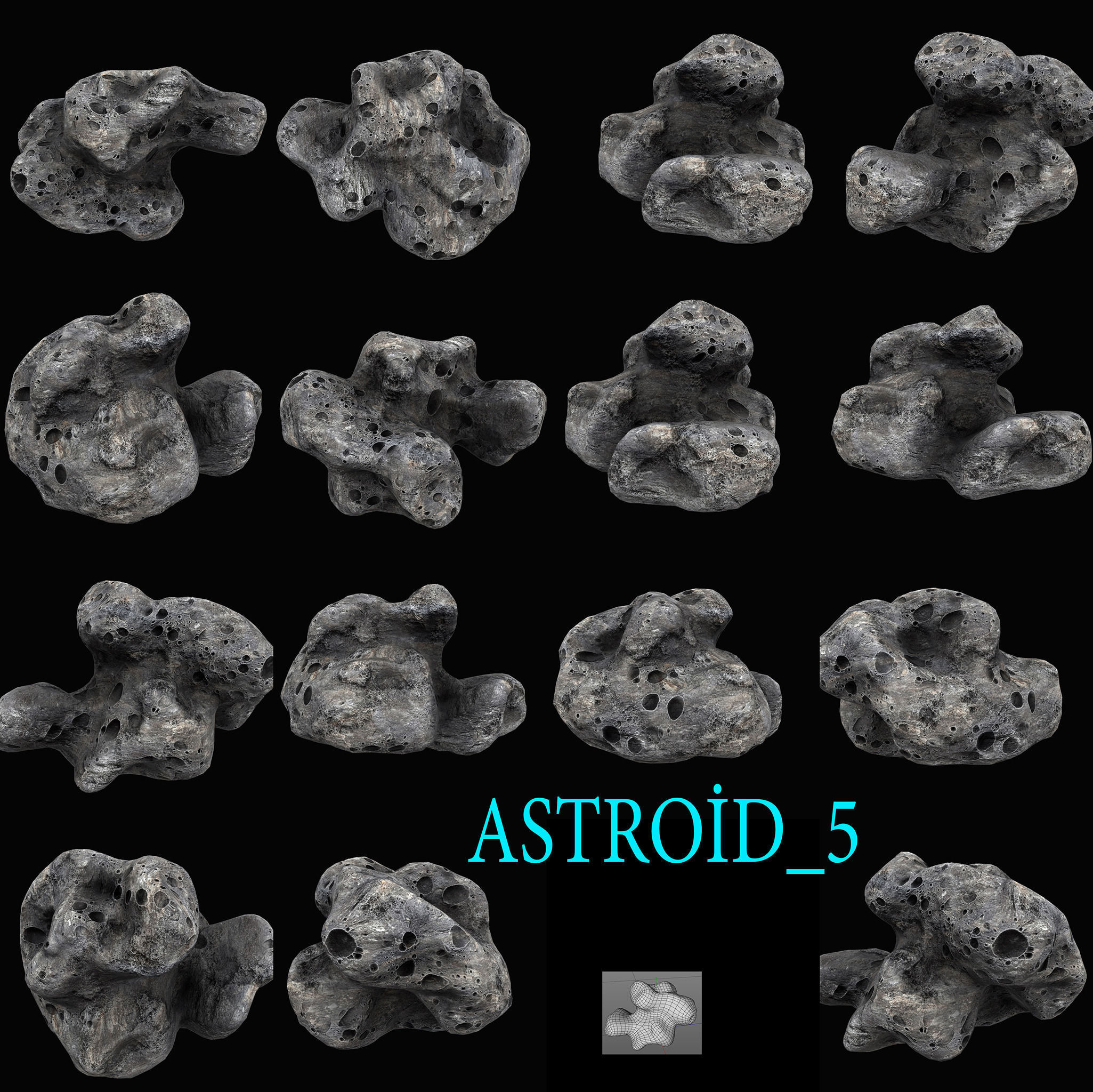Astroid set 1 high quality asteroid Low-poly 3D model_5