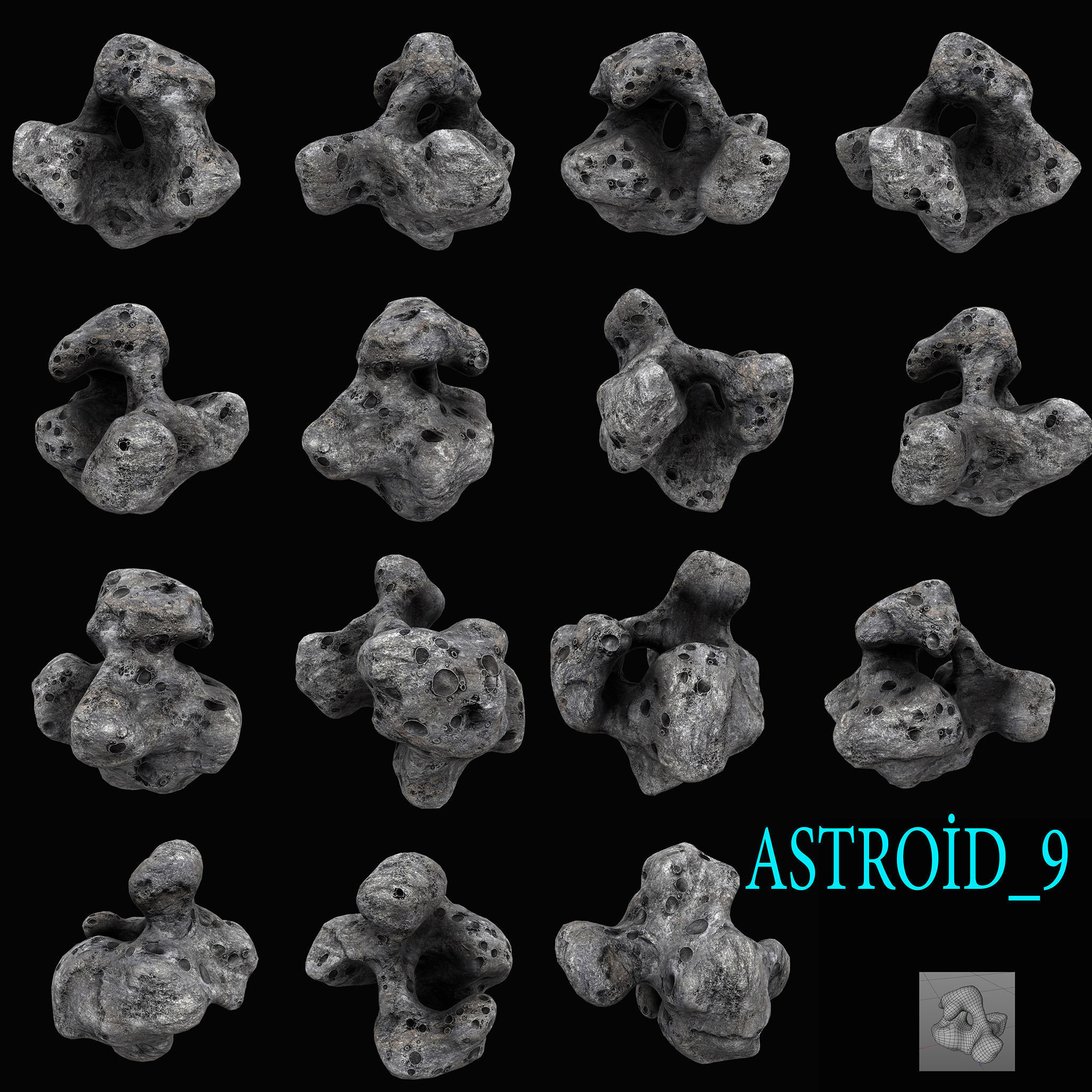 Astroid set 1 high quality asteroid Low-poly 3D model_9