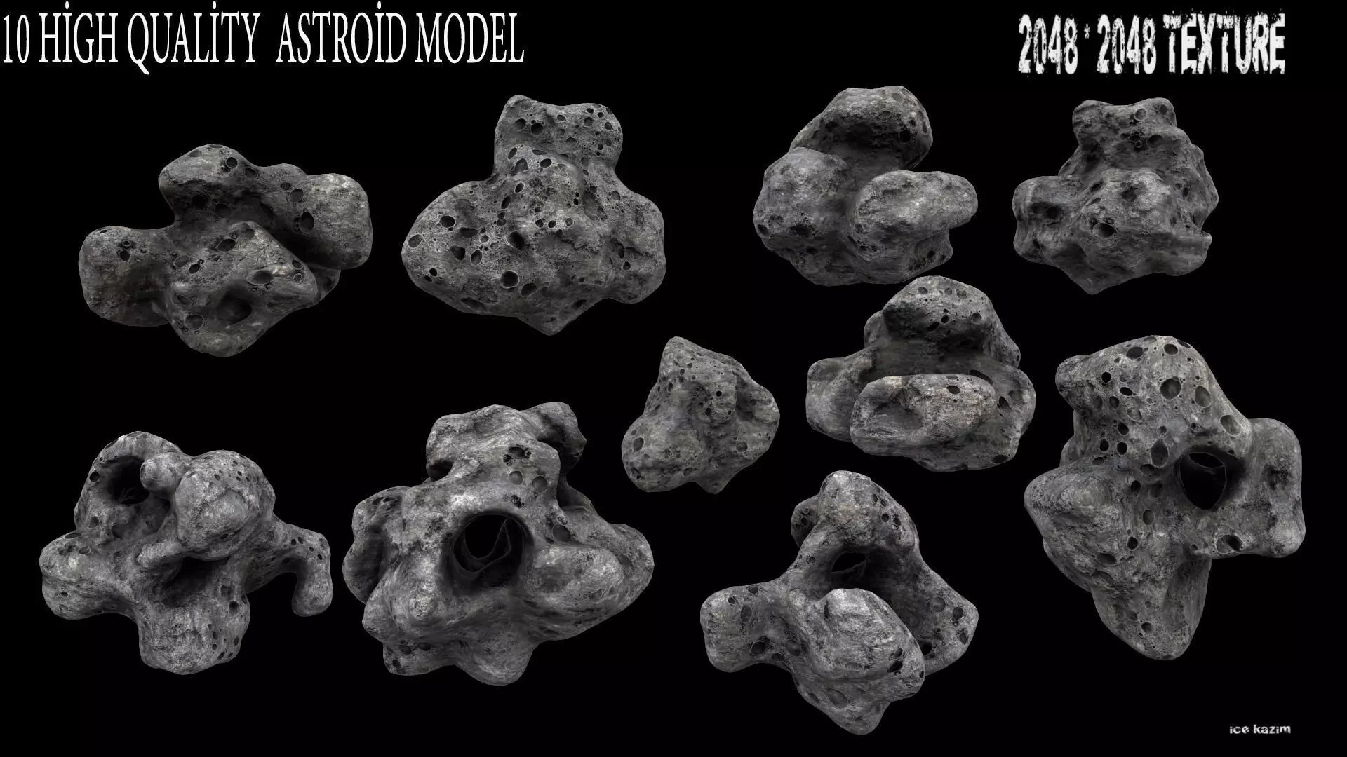 Astroid set 1 high quality asteroid Low-poly 3D model_0