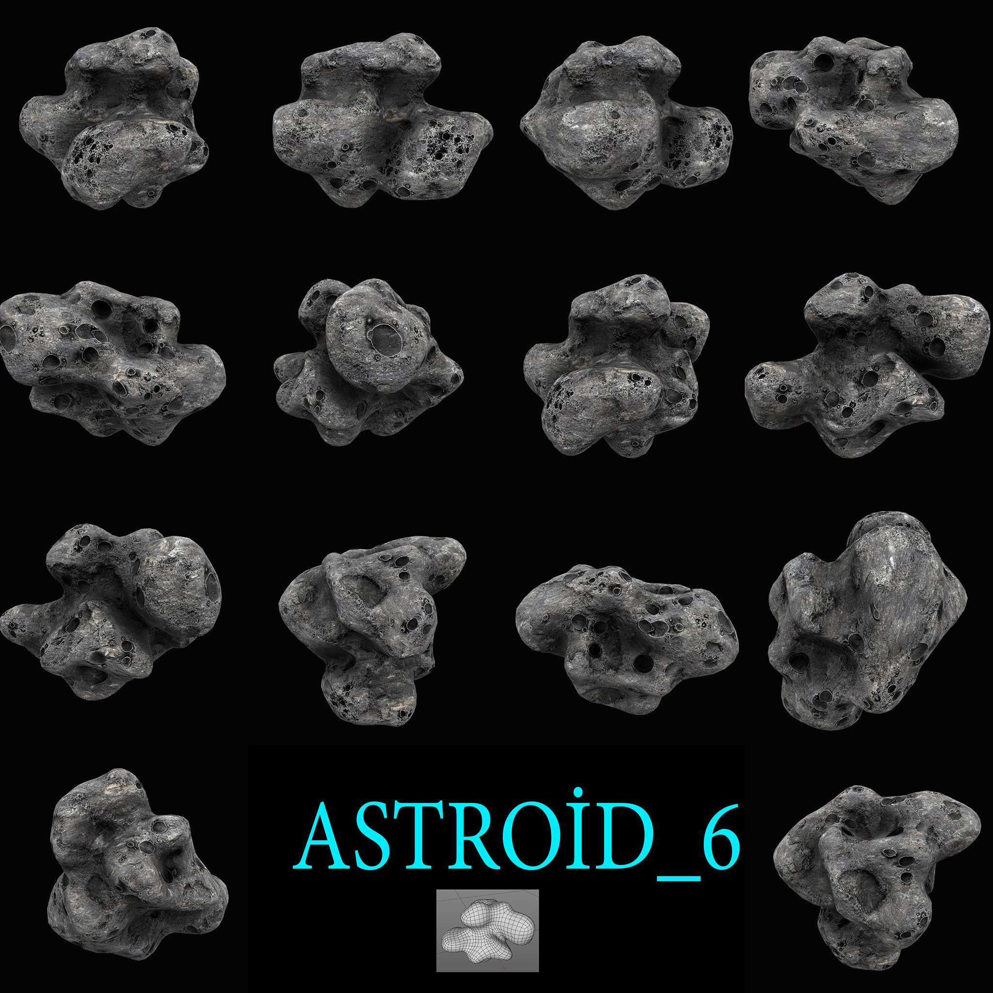 Astroid set 1 high quality asteroid Low-poly 3D model_6
