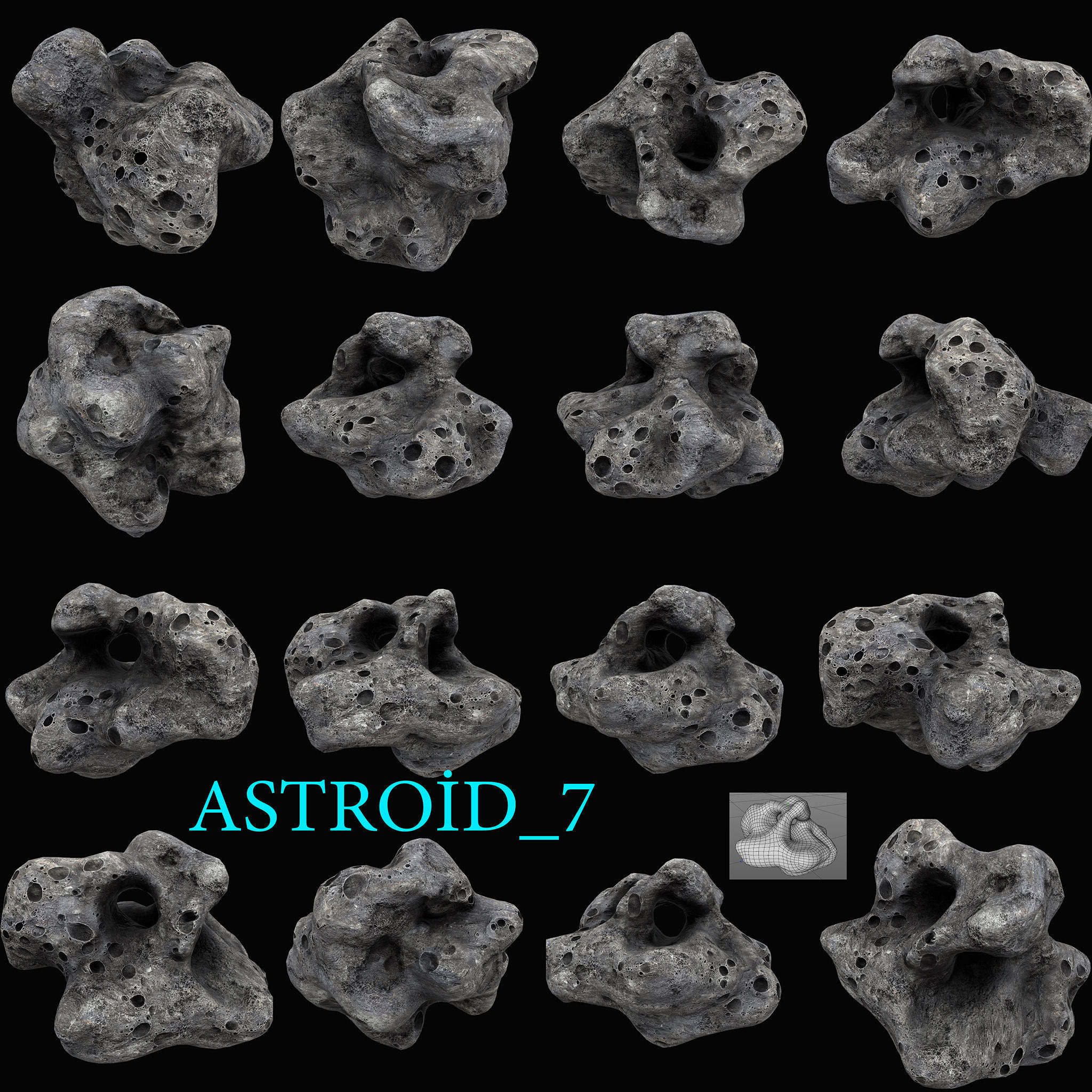 Astroid set 1 high quality asteroid Low-poly 3D model_8