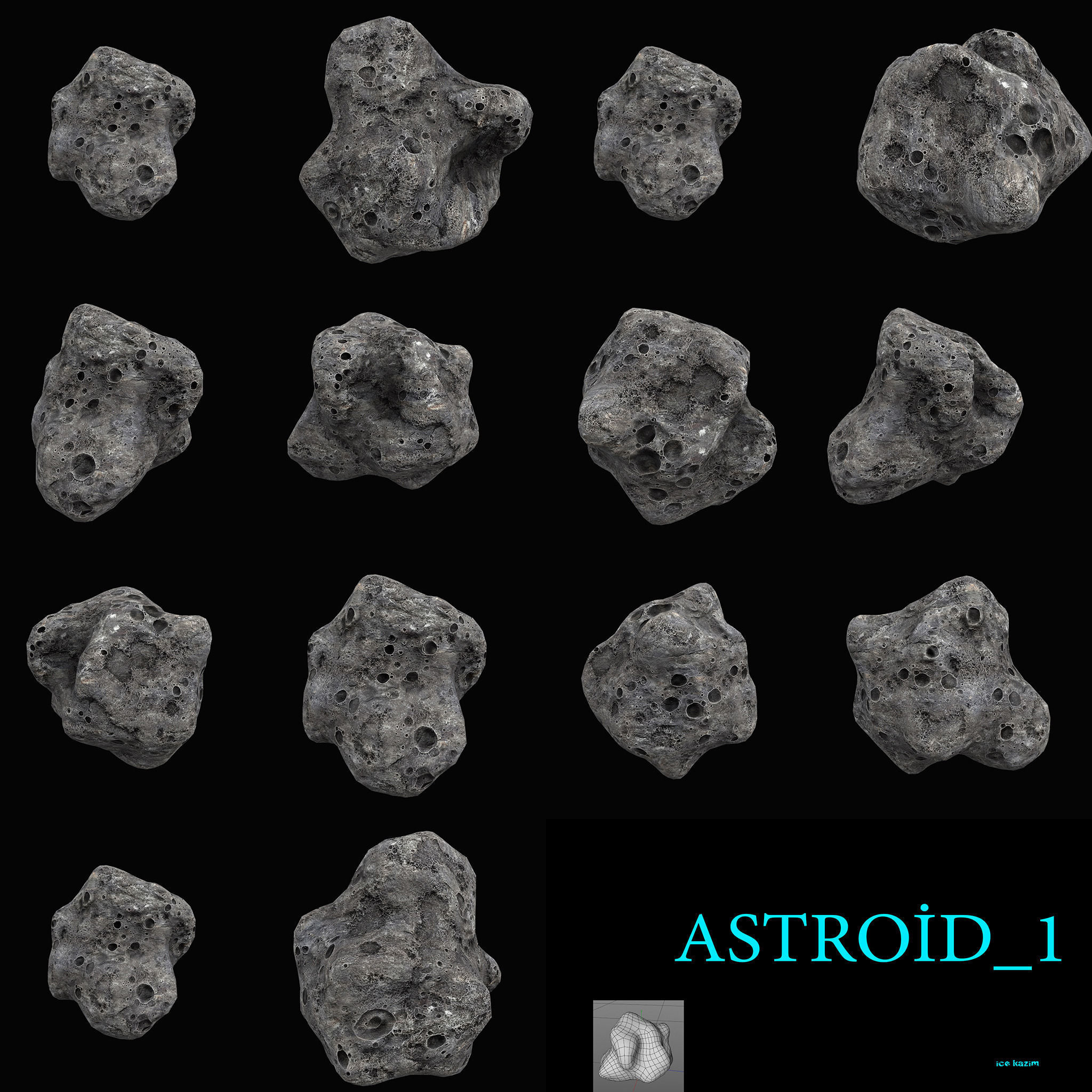 Astroid set 1 high quality asteroid Low-poly 3D model_1