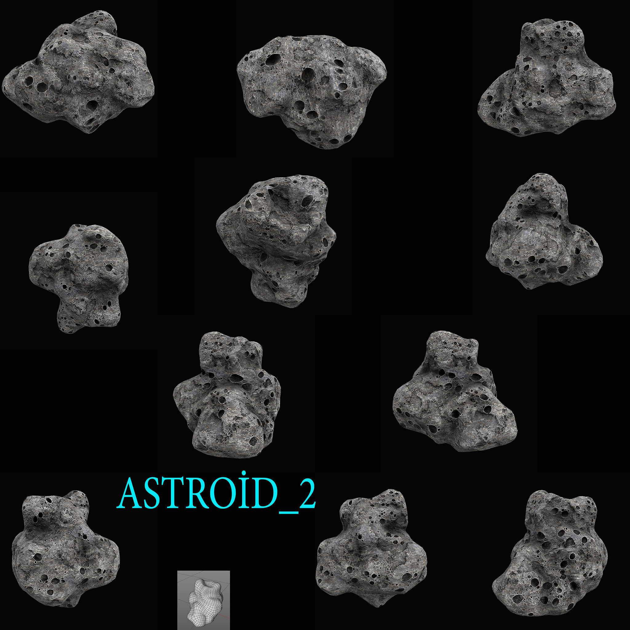 Astroid set 1 high quality asteroid Low-poly 3D model_2