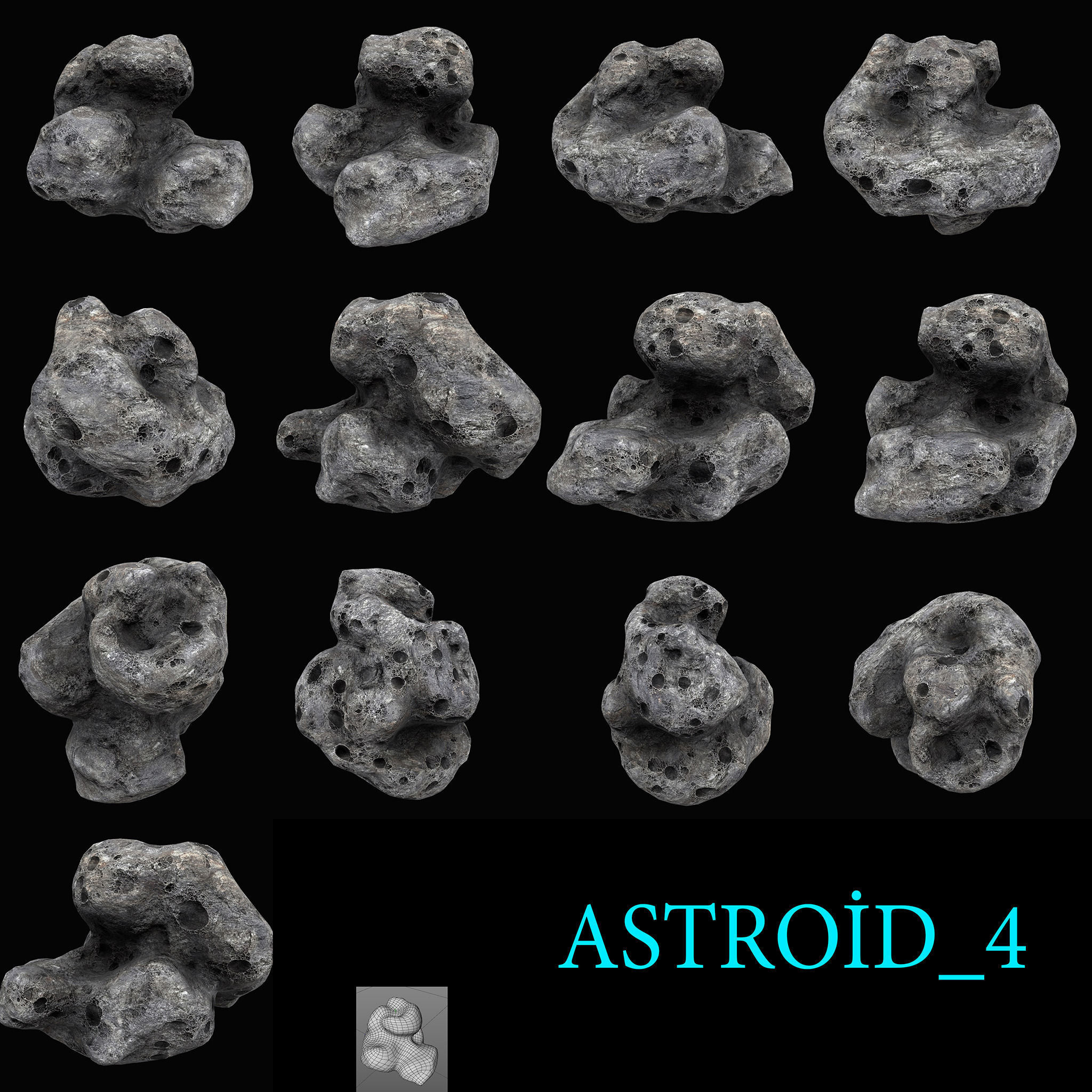 Astroid set 1 high quality asteroid Low-poly 3D model_7